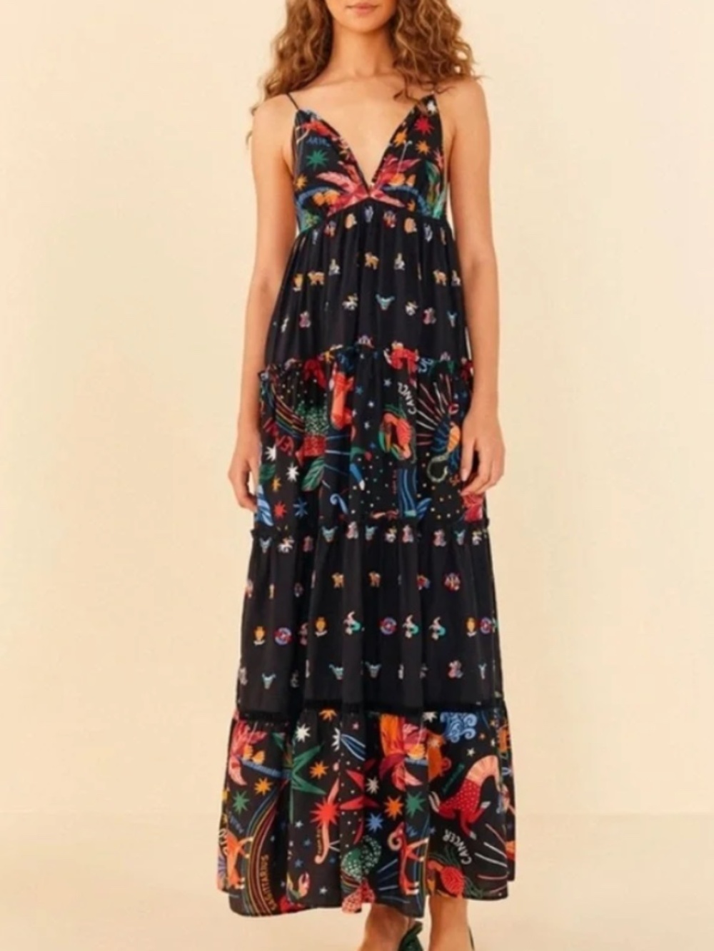 Farm Rio Zodiac Embroidered Maxi Dress Black - With Tags - LARGE